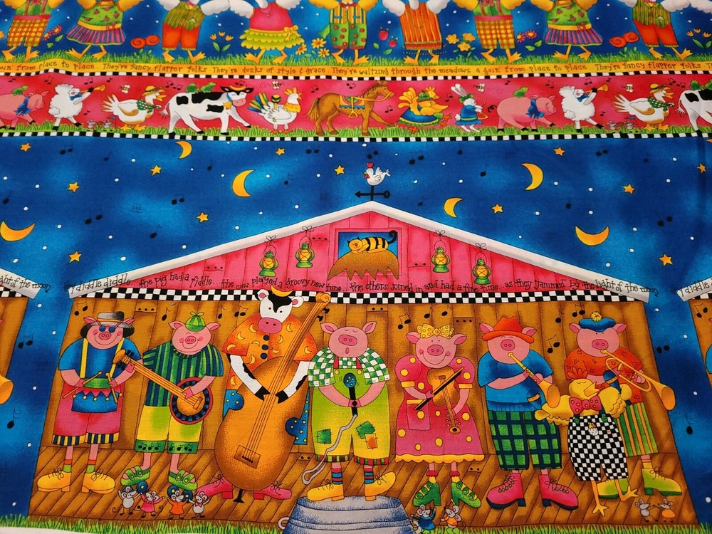 Country Gardens BTY Kari Pearson QT Kids Farm Animal Barn Colorful Stripe