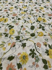 Vintage 70s Groovy Earth Floral Hippie Flowers Sheer Fabric Loomskill Inc 80”x44