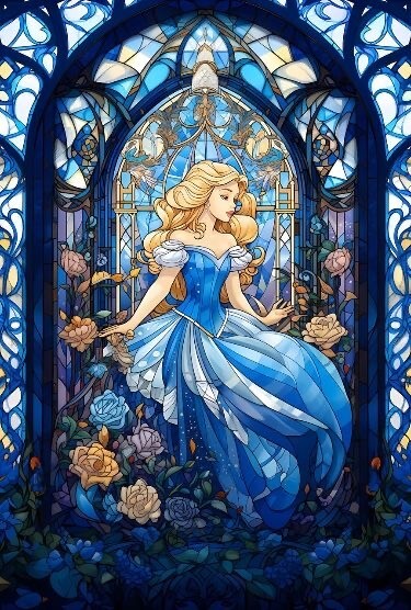 Princess Cinderella Stained Glass Collage – 7×10 Craft Cotton Fabric Block