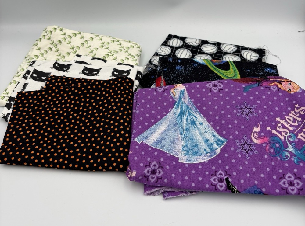 100% Cotton Fabric Quilting Remnants Frozen Cats Volley Ball Planets Polka Dot