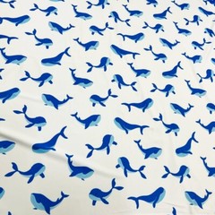 Spandex Fabric Whales White Print 4-way Stretch 60″ wide Swimsuit By the Yard