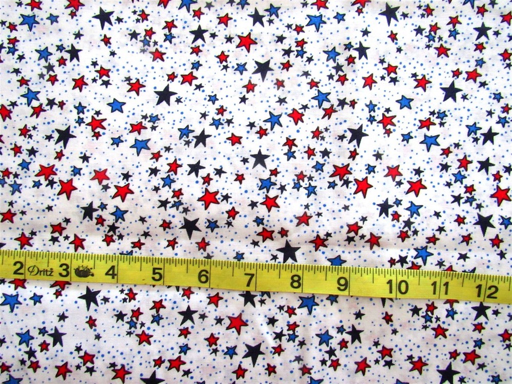 1 yd Cotton Patriotic White with Red & Blue & Dark Blue Stars