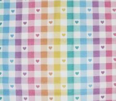 Love Check Cotton Fabric Rainbow Hearts Squares Pink Blue Valentines Day 150cm