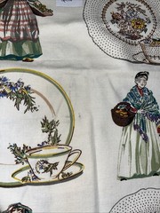 Royal Doulton Figurines Riverdale Bark Cloth Teacups Vintage Fabric 34”x21”