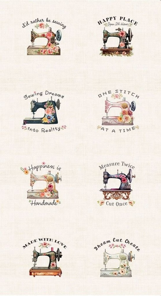 Happy Place Sewing Machine Quilt Panel ~ Timeless Treasures ~ 24″ x 44″