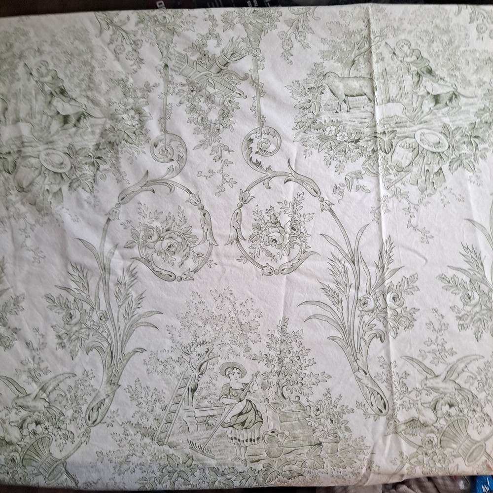 Green Beige Toile Cotton Fabric 1 Yard X 44″ Monticello Collection Clothworks