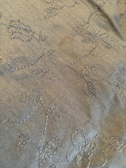 Dark Green Fabric Herringbone Weave; SameTone Embroidered Leaf Vine (3 Yds X45”)