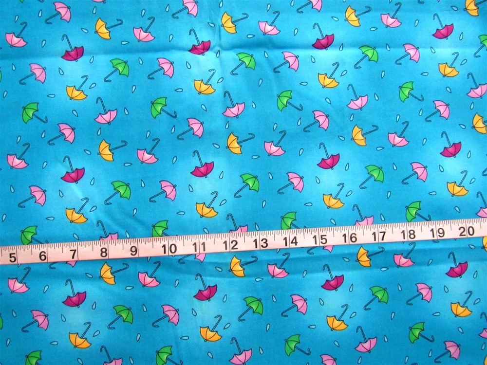 1 yd 100% Cotton Fabric “Possibilities” by AvLyn Creations, Blues w/Umbrellas