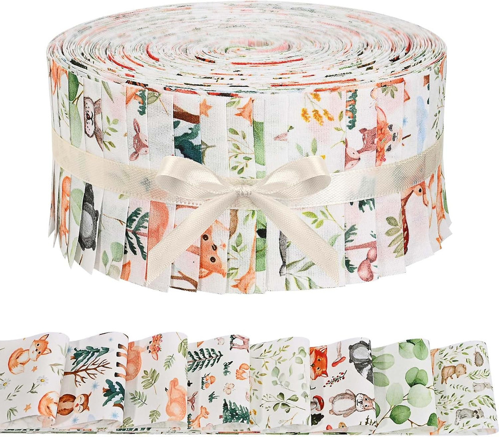 40Pcs Woodland Fabric Strips Wooland Animals Eucalyptus Leaves Printed Cotton Fa