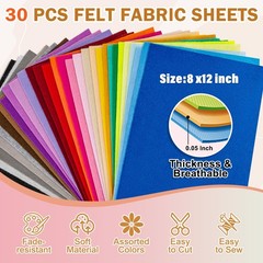 30PCS 8″ x 12″ 1.4 mm Thick Soft Felt Sheets,30 Assorted Multicolour Series S…