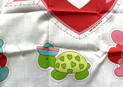 1980s Strawberry Shortcake Fabric Panel Spring Mills Heart w Strawberry’s Pets