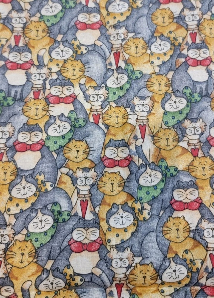 Dianna Marcum For Marcus Brothers Textiles Cats Bowtie Fabric Vintage