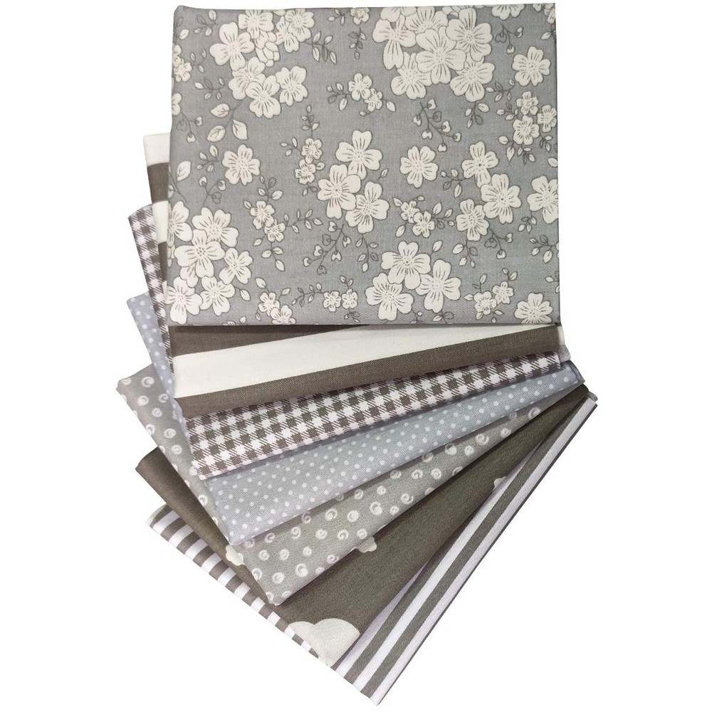 Misscrafts 7pcs Quilting Fabric 100% Cotton Craft Fabric Bundle Squares Grey …