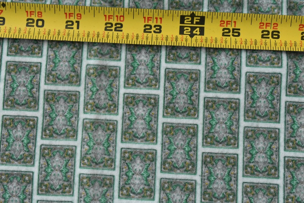 32″ Long x 35″ Wide, Vintage 1940’s-60’s, Green Blocks on Gray Flannel, N6185