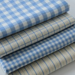 145cm Wide Yarn Dyed Cotton Fabric Blue Check Stripe Linen Look Bag Dress