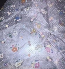 VTG Lavender Nylon Fuzzy Flocked Dotted Swiss & Florals 26″x9″ + Remnant