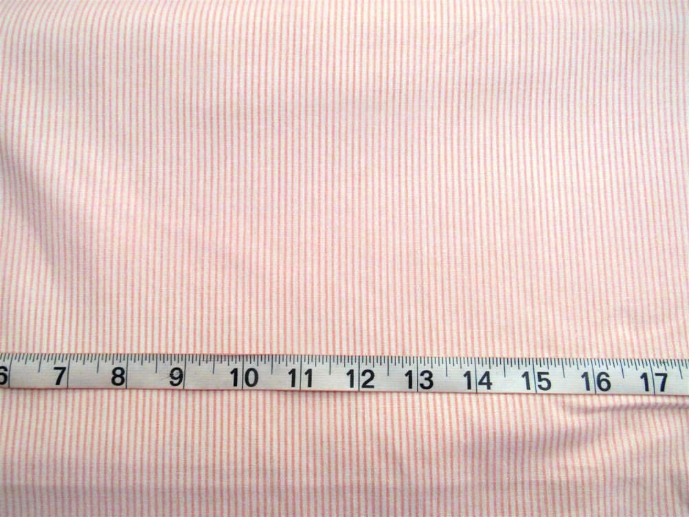 1 yd 50% Cotton 50% Poly Fabric Peachy Pink & White Thin Stripes