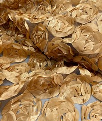 Maci CHAMPAGNE GOLD 3D Floral Polyester Satin Rosette on Mesh Fabric by the Yar