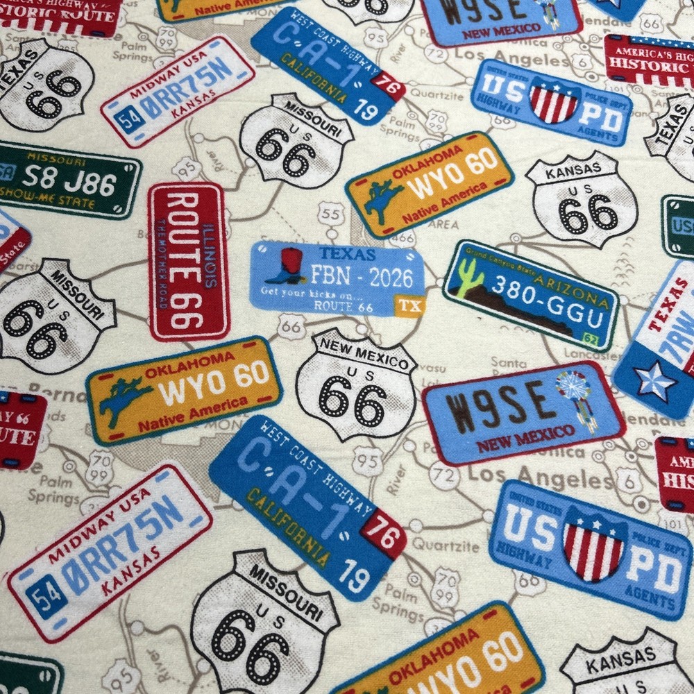 JoAnn Snuggle Flannel Fabric 2 Yards Route 66 Road Map and Signs NEW