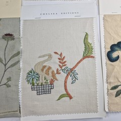 Chelsea Editions Embroidered Fabric Samples Lot of 8 Linen Textile Swatches