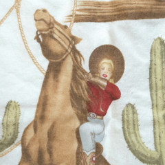 Alexander Henry Back In The Saddle 2008 Pinup Cowgirls White Fabric 2.6YD WASHED