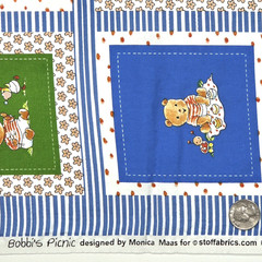 Bobbi’s Picnic Monica Maas Stof 16-65 Faux Patchwork Panels Blocks Fabric 1.4 YD