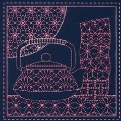 Patchwork Sewing Fabric Sashiko Teatime Navy Printed Panel 50x137cm