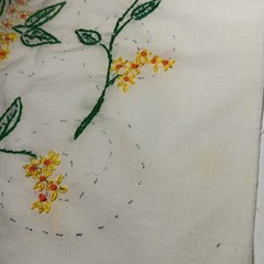 Needlework Fabric Craft Unfinished Yellow Floral Printed Pattern READ Flawed