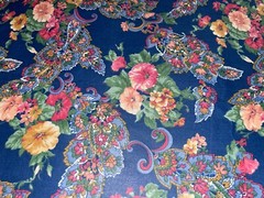 By 1/2 Yd Vintage Floral Paisley Amaryllis Lily on Blue BTHY Cotton Quilt Fabric