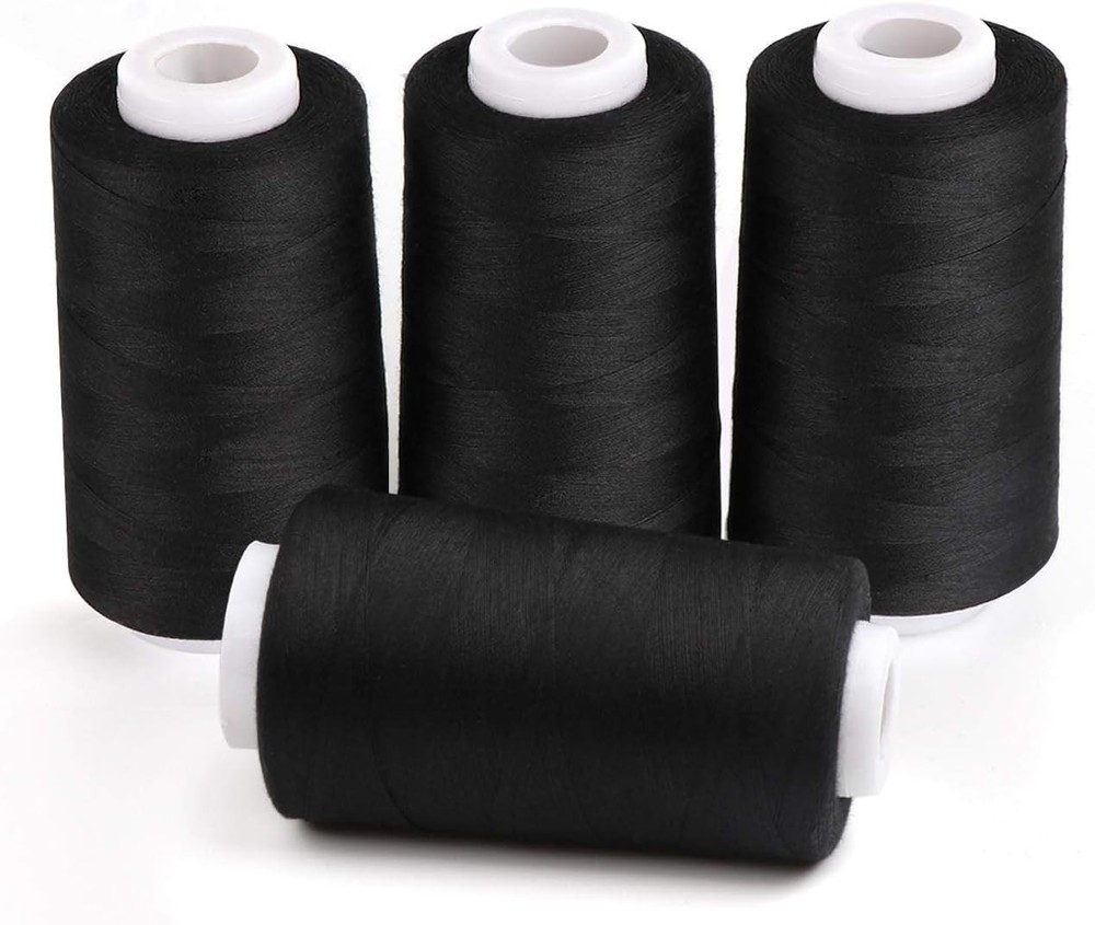 ilauke 4 x 3000 Yards Serger Thread Spools Black Polyester Sewing
