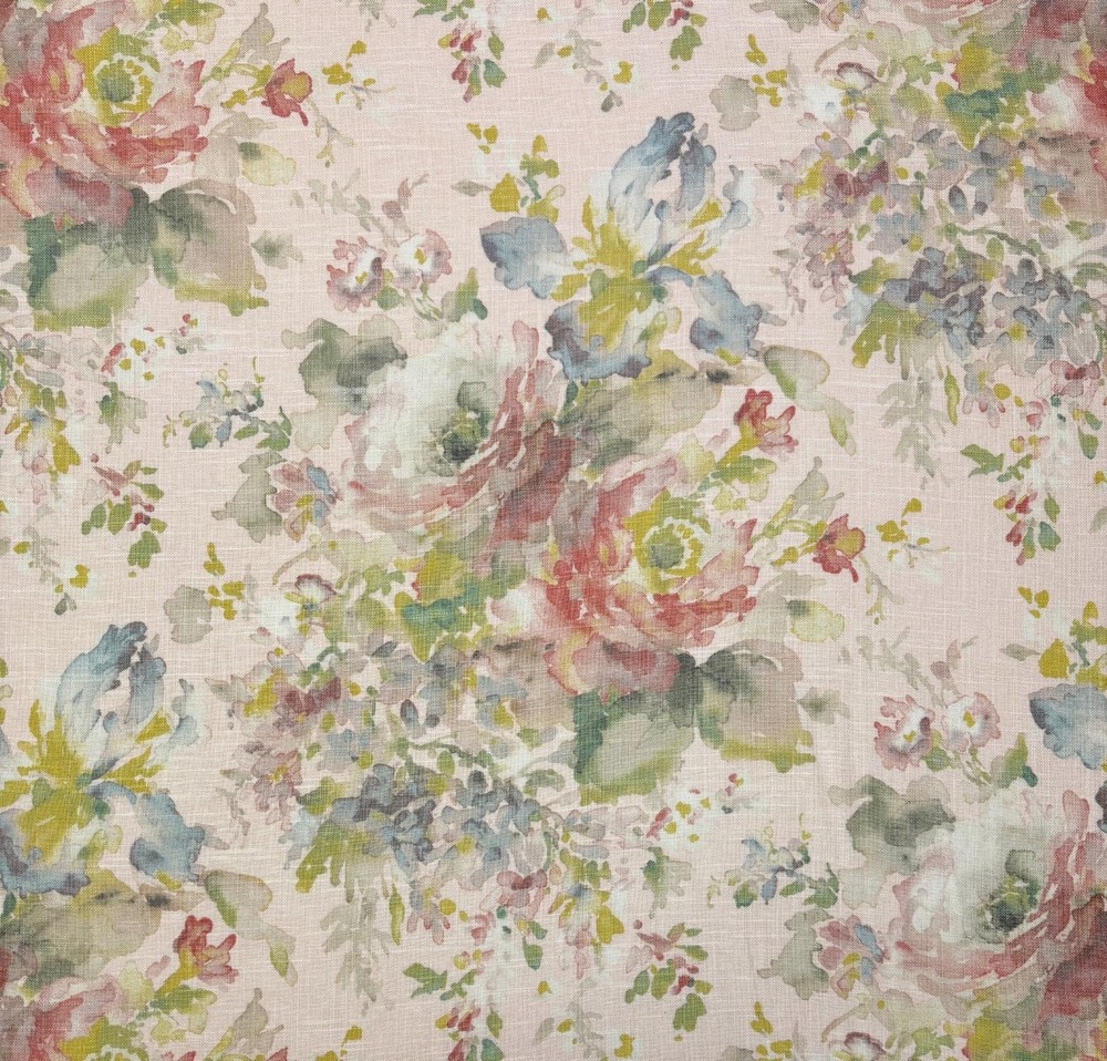 COVINGTON MACBETH BLUSH PINK FLORAL MULTIUSE DESIGNER LINEN FABRIC BY YARD 54″W