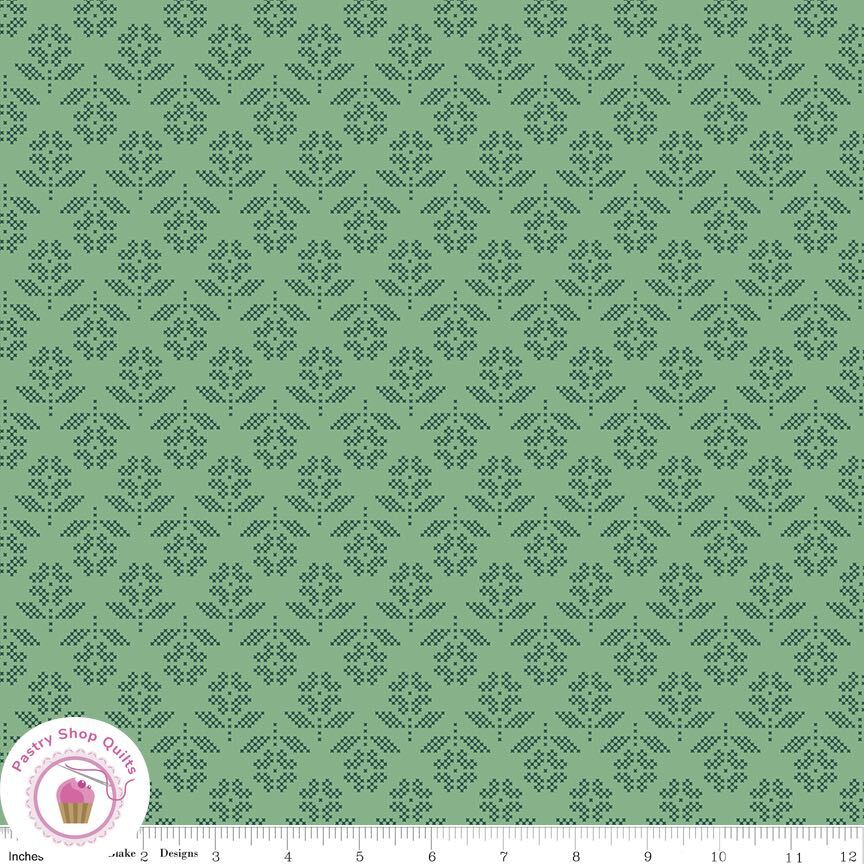 Riley Blake STITCH 10932A Green ALPINE FLORAL Quilt Fabric LORI HOLT 30s VINTAGE