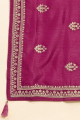 Trendmalls Womens Vichitra Silk Embroidery Salwar Suit Set Kurta Pant Dupatta