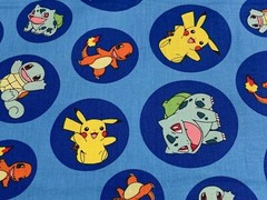 Fabric Pokemon Characters in Circles KAUFMAN Blue 1/4 Yard 7214