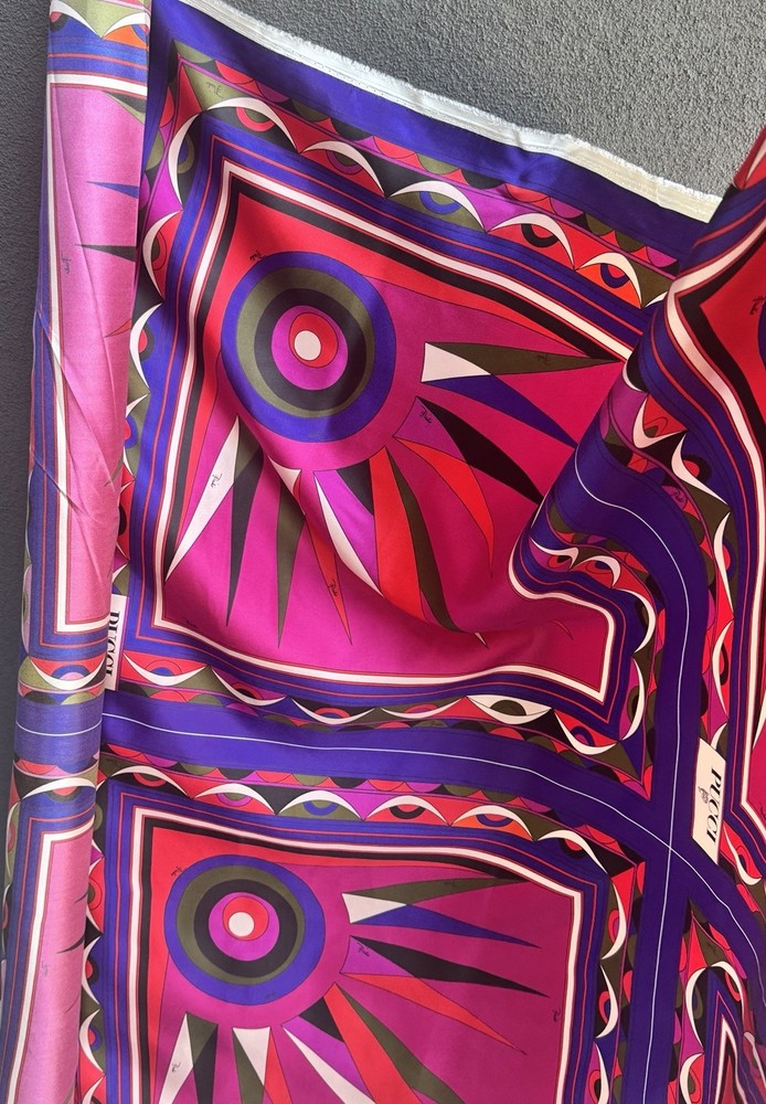 Italian Deadstock 100% Silk Twill 69 GSM Fabric Panel 22”x44” Emilio Pucci Logo