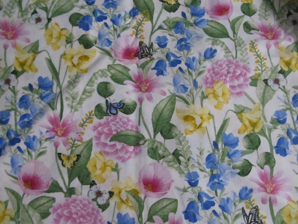 3 YARDS OF SPRING ON WHITE BACKGROUND WITH BUTTERFLIES