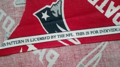 Fabric NFL Patriots Authentic Logo White & Blue on Red 18″ Square $3.95