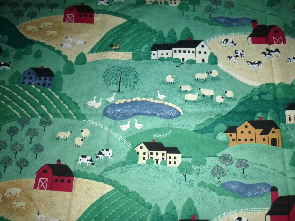 1992 Fabric Traditions Cotton Fabric Farm Countryside Scenic 45″ x 4 yds