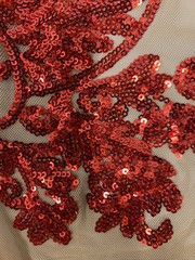 Kara RED Hearts and Flowers Sequins on NUDE Mesh Lace Fabric by the Yard – 10148
