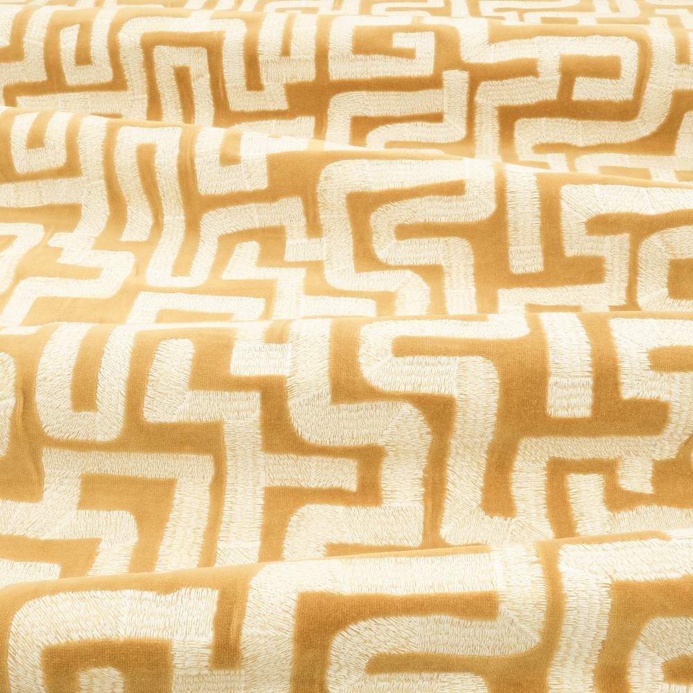 Zinc Textile Embroidered Labyrinth Velvet Fabric Labyrinth Ochre 3.15 yd Z801/03