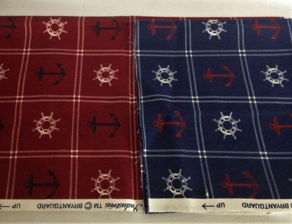 TWO 1/2 yard pieces NAUTICAL THEME FABRIC Bryant Industries Decorator RED BLUE