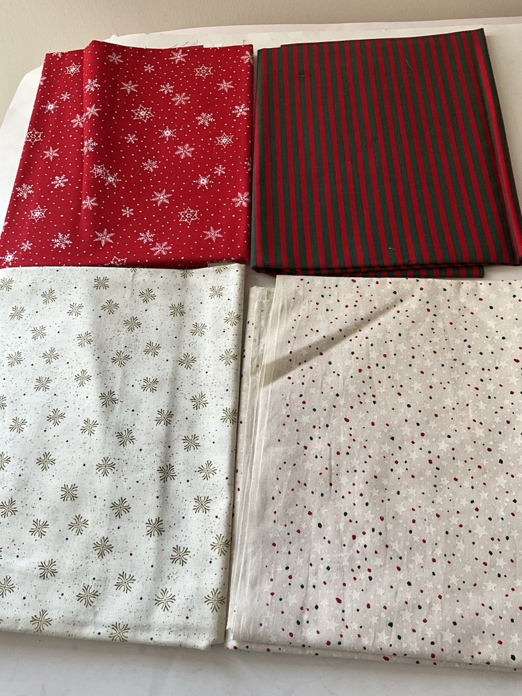 Holiday Winter Theme Quilting Sewing Crafts Fabric Lot Snowflake Red Green White