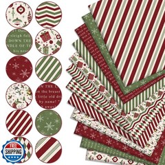 12Pcs Christmas Cotton Fabric Bundles Xmas Plaid Stripe Snowflake Gift Printe