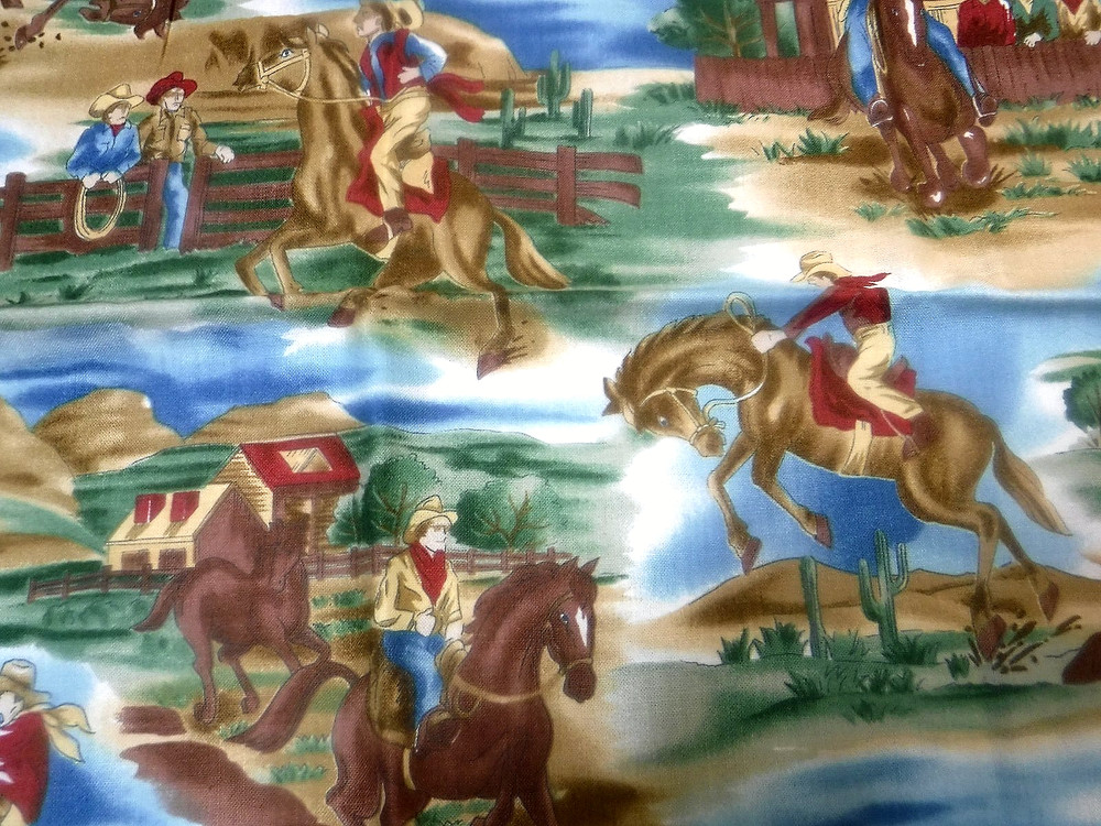 23″ NEW Fabric Cowboys Ranch Hands Breaking Horses Action Hoffman International
