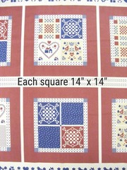 Vintage-Fabri-Quilt Ozark Calico fabric panel 35″x44″ with six 14″ x 14″ squares