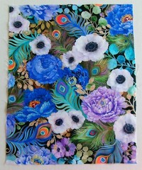 Cotton Fabric Pic B – Bright Colors Flowers and Feathers- 13 3/4″ L x 10 3/4″ W