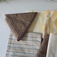 DESTASH Fabric Pieces / Remnants Lot Brown Beige Cream Mixed Prints Themes