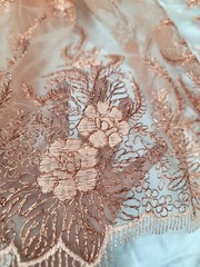 Fabric by The Yard Copper Lace Floral Sequin Metallic Cord Scallops