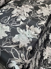 Silver Floral Black Brocade Fabric 60” Width Sold By The Yard Jacquard