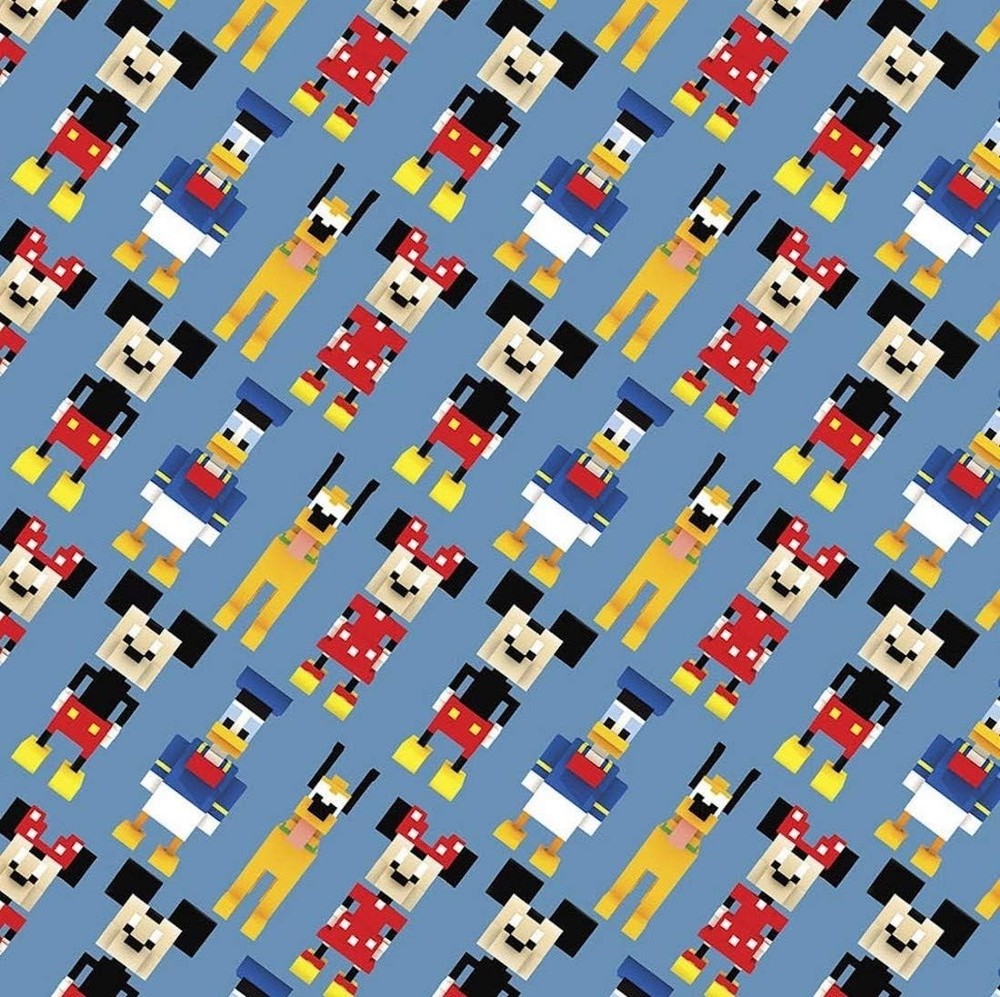 Cotton Mickey and Friends Crossy Road Blue Fabric Print by the Yard D761.55